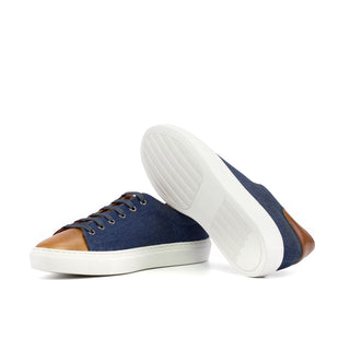 Ambrogio Luxury Cognac & Navy Jeans / Leather Trainer Sneakers (AMB2546)