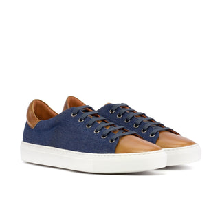 Ambrogio Luxury Cognac & Navy Jeans / Leather Trainer Sneakers (AMB2546)
