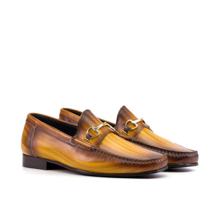 Ambrogio Luxury Cognac Patina Leather Moccasin Horsebit Loafers (AMB2533)
