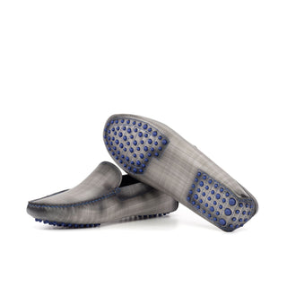 Ambrogio Luxury Gray Patina Leather Driver Loafers (AMB2540)