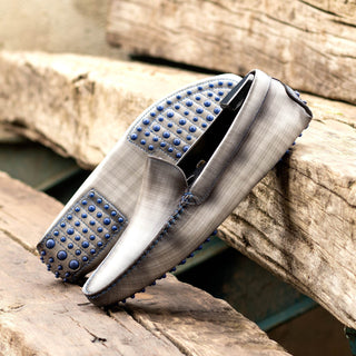Ambrogio Luxury Gray Patina Leather Driver Loafers (AMB2540)