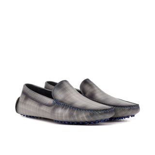 Ambrogio Luxury Gray Patina Leather Driver Loafers (AMB2540)