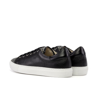 Ambrogio Luxury Men's Shoes Black & White Houndstooth / Full Grain Leather Trainer Sneakers (AMB2547)-AmbrogioShoes