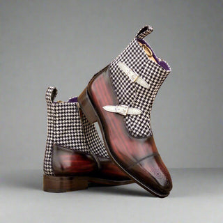 Ambrogio Luxury Men's Shoes Multi Color Houndstooth, Suede and Patina Leather Octavian Boots (AMB2534)-AmbrogioShoes