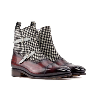 Ambrogio Luxury Men's Shoes Multi Color Houndstooth, Suede and Patina Leather Octavian Boots (AMB2534)-AmbrogioShoes