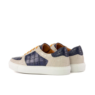 Ambrogio Luxury Men's Shoes Navy & Nude Crocodile Print Leather Trainer Sneakers (AMB2543)-AmbrogioShoes