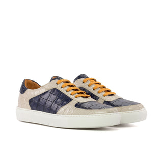 Ambrogio Luxury Men's Shoes Navy & Nude Crocodile Print Leather Trainer Sneakers (AMB2543)-AmbrogioShoes