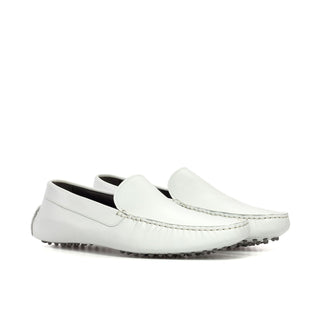 Ambrogio Luxury Men's Shoes White Nappa Leather Driver Loafers (AMB2535)-AmbrogioShoes