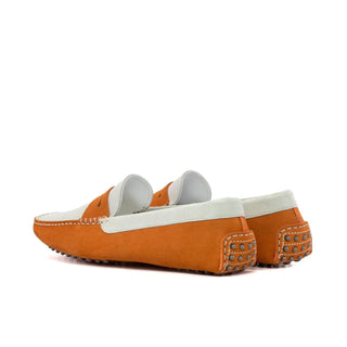 Ambrogio Luxury Men's Shoes White & Orange Suede Leather Driver Loafers (AMB2541)-AmbrogioShoes