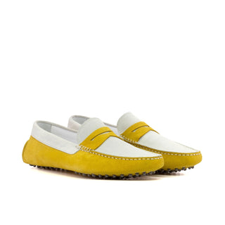 Ambrogio Luxury Men's Shoes White & Yellow Suede Leather Driver Loafers (AMB2542)-AmbrogioShoes