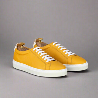 Ambrogio Luxury Men's Shoes Yellow Full Grain Leather Low Top Sneakers (AMB2537)-AmbrogioShoes