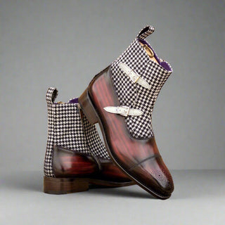 Ambrogio Luxury Multi Color Houndstooth, Suede and Patina Leather Octavian Boots (AMB2534)