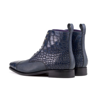 Ambrogio Luxury Navy Crocodile Embossed / Pebble Grain Leather Jumper Boots (AMB2545)
