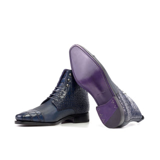 Ambrogio Luxury Navy Crocodile Embossed / Pebble Grain Leather Jumper Boots (AMB2545)