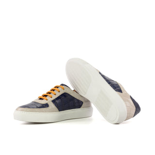 Ambrogio Luxury Navy & Nude Crocodile Embossed Leather Trainer Sneakers (AMB2543)