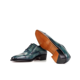 Ambrogio Luxury Turquoise Patina Leather Cap-Toe Oxfords (AMB2538)