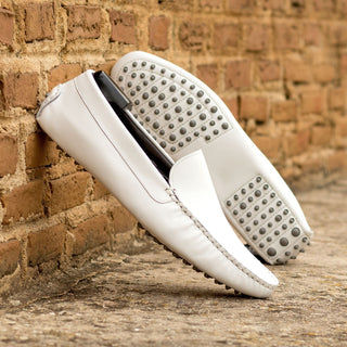 Ambrogio Luxury White Nappa Driver Loafers (AMB2535)