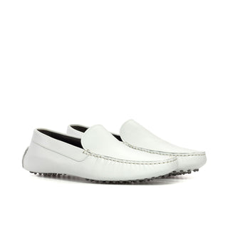 Ambrogio Luxury White Nappa Driver Loafers (AMB2535)