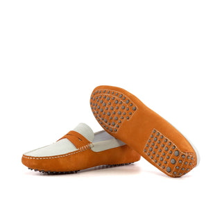 Ambrogio Luxury White & Orange Suede Driver Loafers (AMB2541)