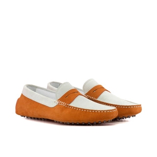 Ambrogio Luxury White & Orange Suede Driver Loafers (AMB2541)