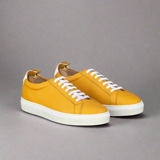 Ambrogio Luxury Yellow Full Grain Leather Low Top Sneakers (AMB2537)