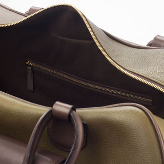 Ambrogio 2929 Men's Bag Brown & Olive Full Grain /Calf-Skin Leather Travel Duffle Bag (AMBH1007)-AmbrogioShoes