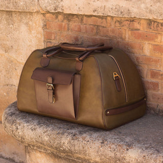 Ambrogio 2929 Men's Bag Brown & Olive Full Grain /Calf-Skin Leather Travel Duffle Bag (AMBH1007)-AmbrogioShoes