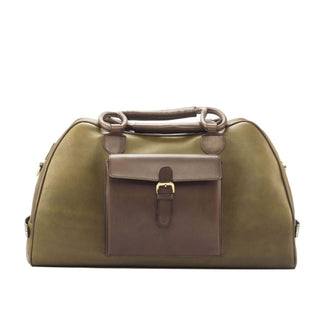 Ambrogio 2929 Men's Bag Brown & Olive Full Grain /Calf-Skin Leather Travel Duffle Bag (AMBH1007)-AmbrogioShoes