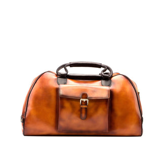 Ambrogio 3511 Men's Bag Cognac & Black Calf-Skin Leather Travel Duffle Bag (AMBH1005)-AmbrogioShoes