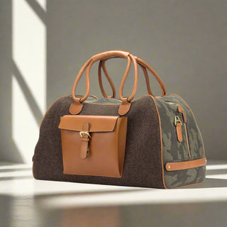 Ambrogio 2839 Men's Bag Gray, Black & Green Fabric / Calf-Skin Leather Travel Duffle Bag (AMBH1013)-AmbrogioShoes
