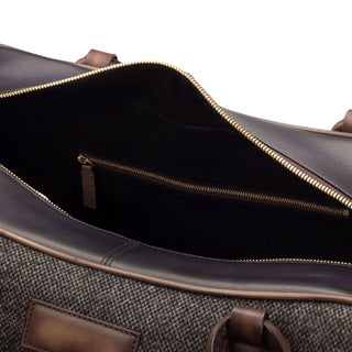 Ambrogio 3152 Men's Bag Gray, Brown & Black Fabric / Calf-Skin Leather Travel Duffle Bag (AMBH1014)-AmbrogioShoes