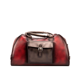 Ambrogio 3636 Men's Bag Gray & Red Calf-Skin Leather Travel Duffle Bag (AMBH1008)-AmbrogioShoes