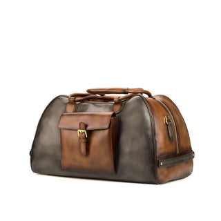 Ambrogio 3633 Men's Bag Gray & Two-Tone Brown Calf-Skin Leather Travel Duffle Bag (AMBH1000)-AmbrogioShoes