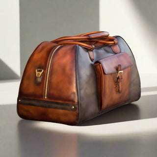 Ambrogio 3633 Men's Bag Gray & Two-Tone Brown Calf-Skin Leather Travel Duffle Bag (AMBH1000)-AmbrogioShoes