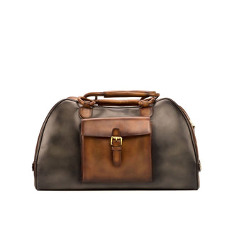 Ambrogio 3633 Men's Bag Gray & Two-Tone Brown Calf-Skin Leather Travel Duffle Bag (AMBH1000)-AmbrogioShoes