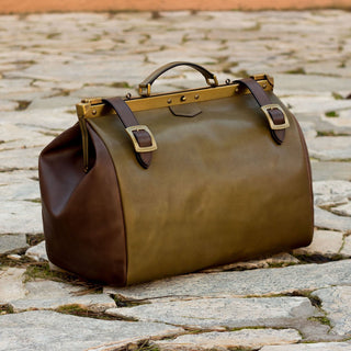 Ambrogio 3153 Men's Bag Olive & Dark Brown Calf-Skin Leather Doctor Bag (AMBH1003)-AmbrogioShoes
