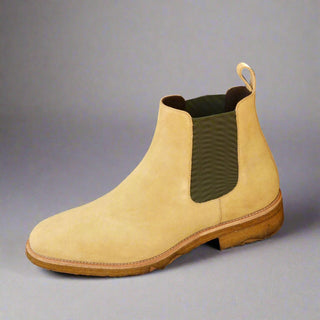 Ambrogio 2410 Men's Shoes Beige Cream Lux Suede Leather Chelsea Boots (AMB1006)-AmbrogioShoes