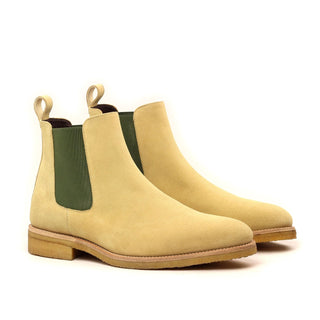 Ambrogio 2410 Men's Shoes Beige Cream Lux Suede Leather Chelsea Boots (AMB1006)-AmbrogioShoes