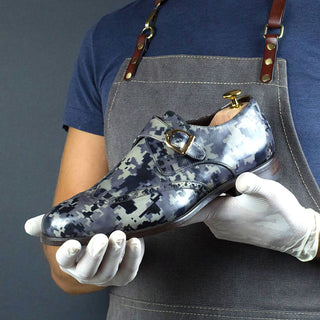Ambrogio Men's Shoes Bi-Color Digital Camo Patina Leather Monk-Strap Loafers (AMB1653)-AmbrogioShoes