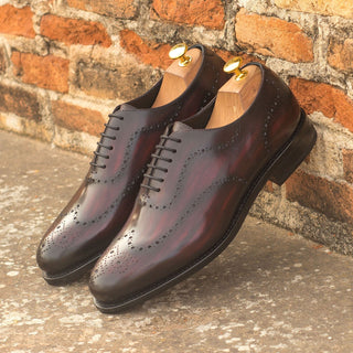 Ambrogio 3693 Men's Shoes Black & Burgundy Calf-Skin / Patina Leather Whole-Cut Oxfords (AMB1191)-AmbrogioShoes