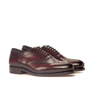 Ambrogio 3693 Men's Shoes Black & Burgundy Calf-Skin / Patina Leather Whole-Cut Oxfords (AMB1191)-AmbrogioShoes