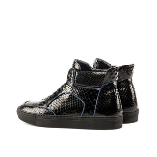 Ambrogio Men's Handmade Custom Made Shoes Black Exotic Snake-Skin High Top Sneakers (AMB1114)-AmbrogioShoes
