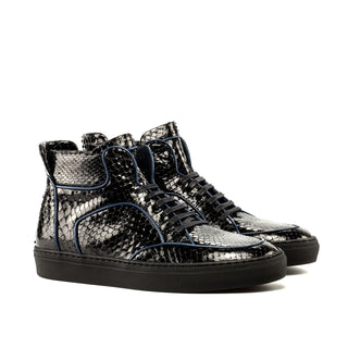 Ambrogio Men's Handmade Custom Made Shoes Black Exotic Snake-Skin High Top Sneakers (AMB1114)-AmbrogioShoes