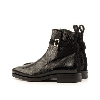 Ambrogio Men's Handmade Custom Made Shoes Black Exotic Snake-Skin / Suede Leather Jodhpur Boots (AMB1102)-AmbrogioShoes