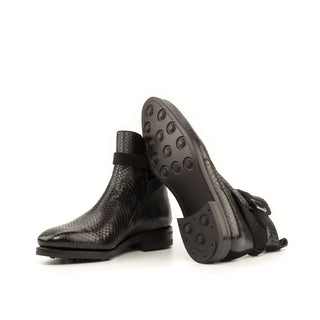 Ambrogio Men's Handmade Custom Made Shoes Black Exotic Snake-Skin / Suede Leather Jodhpur Boots (AMB1102)-AmbrogioShoes