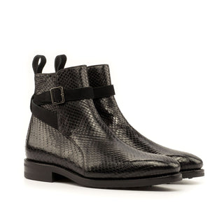 Ambrogio Men's Handmade Custom Made Shoes Black Exotic Snake-Skin / Suede Leather Jodhpur Boots (AMB1102)-AmbrogioShoes