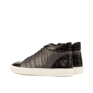 Ambrogio Men's Handmade Custom Made Shoes Black & Gray Exotic Alligator High-Top Sneakers (AMB1109)-AmbrogioShoes