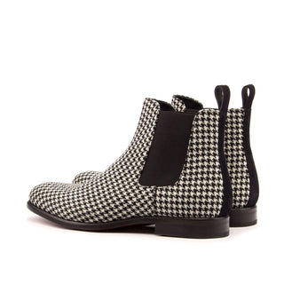 Ambrogio Men's Handmade Custom Made Shoes Black & White Houndstooth Sartorial / Lux Suede Chelsea Boots (AMB1007)