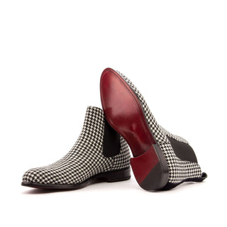 Ambrogio Men's Handmade Custom Made Shoes Black & White Houndstooth Sartorial / Lux Suede Chelsea Boots (AMB1007)