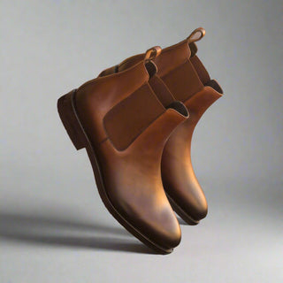 Ambrogio Men's Handmade Custom Made Shoes Brown Calf-Skin Leather Chelsea Boots (AMB1043)-AmbrogioShoes